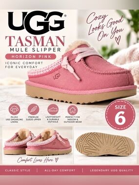 UGG Tasman Mule Slipper - Horizon Pink, Size 6
